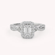 IGI Certified 1.00 Carat Emerald & Round Cut Lab Diamond Engagement Ring