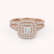 Princess and Round 1.25 Carat Double Halo Bridal Set Ring