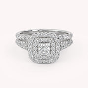 Princess and Round 1.25 Carat Double Halo Bridal Set Ring