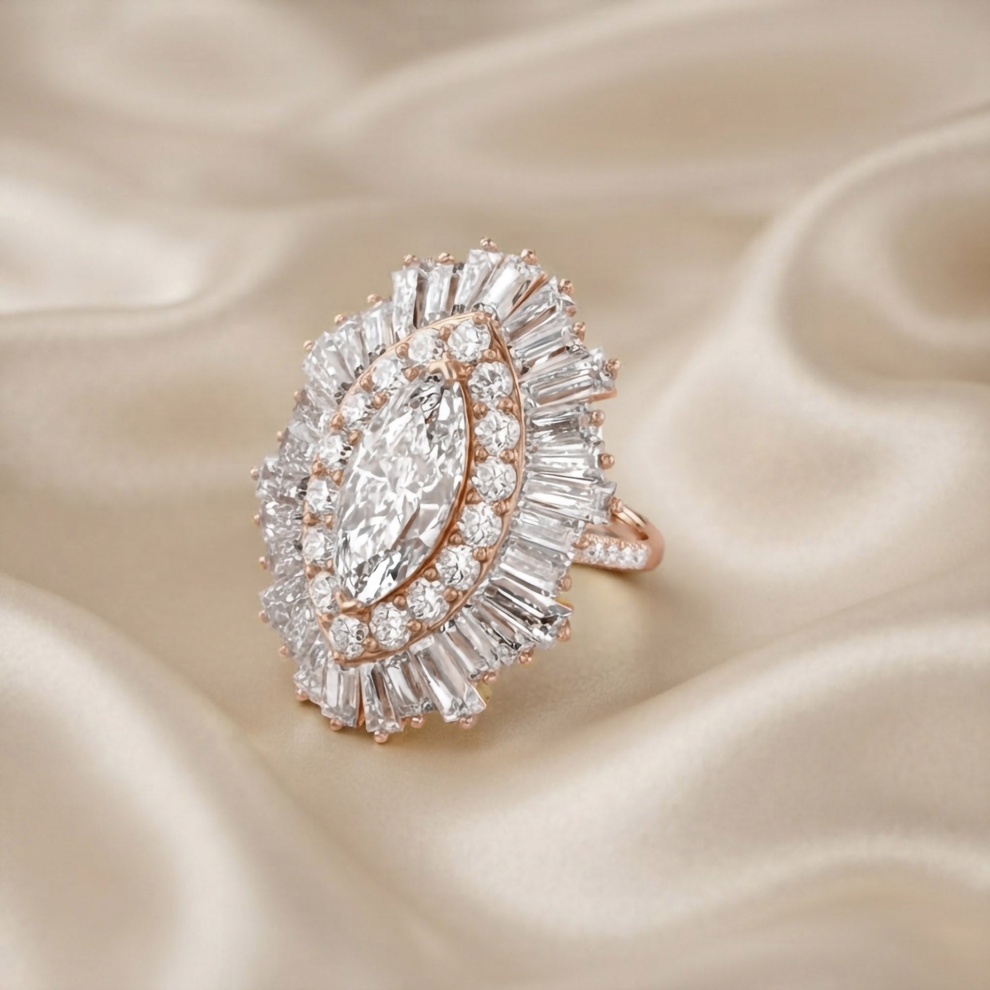 10.70 CTTW Lab Grown Diamond Double Halo Sunburst Engagement Ring