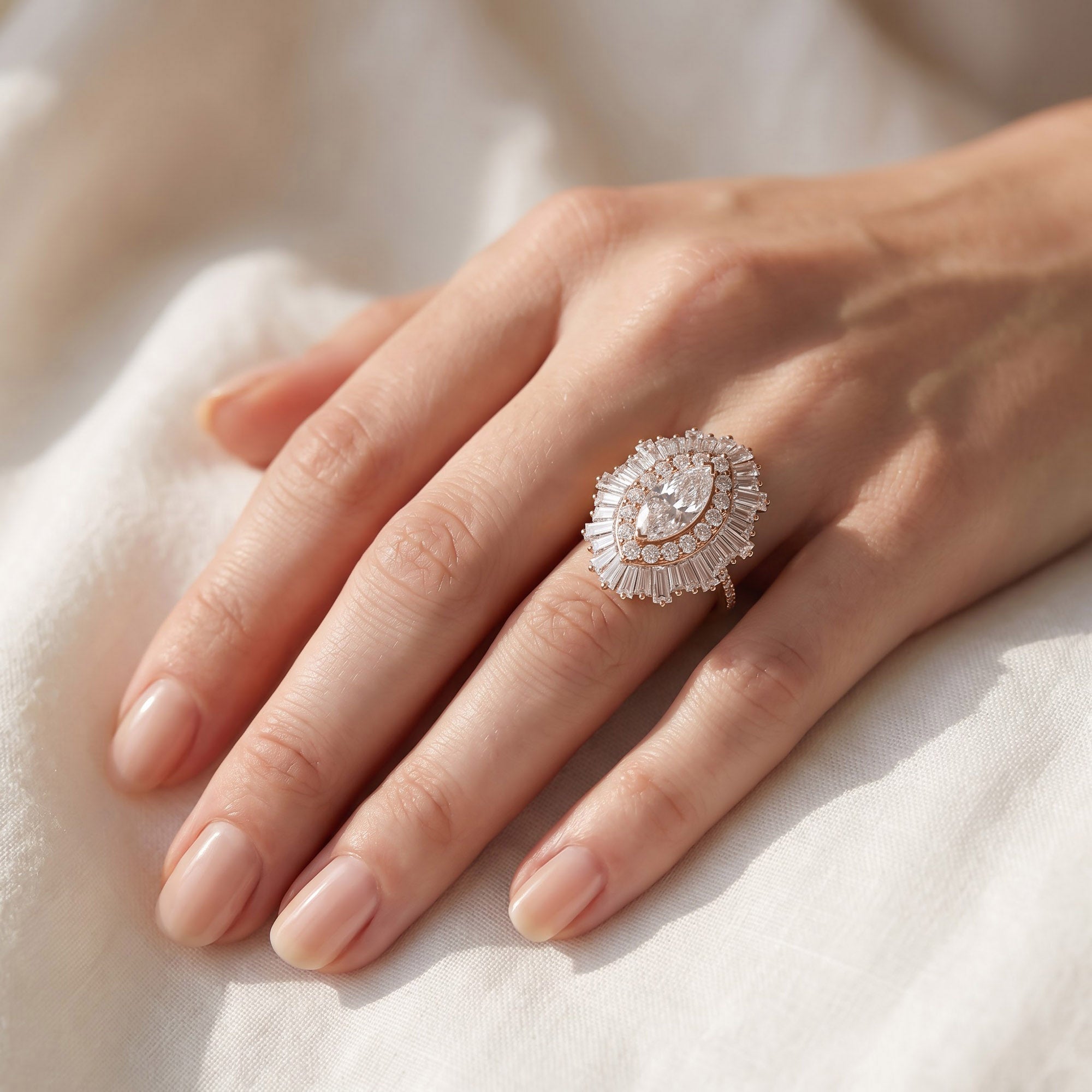 10.70 CTTW Lab Grown Diamond Double Halo Sunburst Engagement Ring
