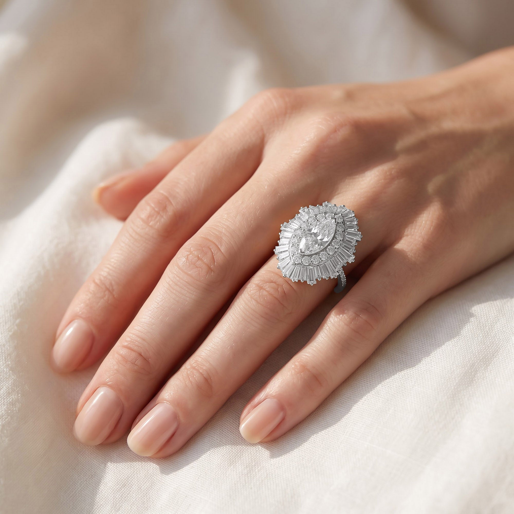 10.70 CTTW Lab Grown Diamond Double Halo Sunburst Engagement Ring