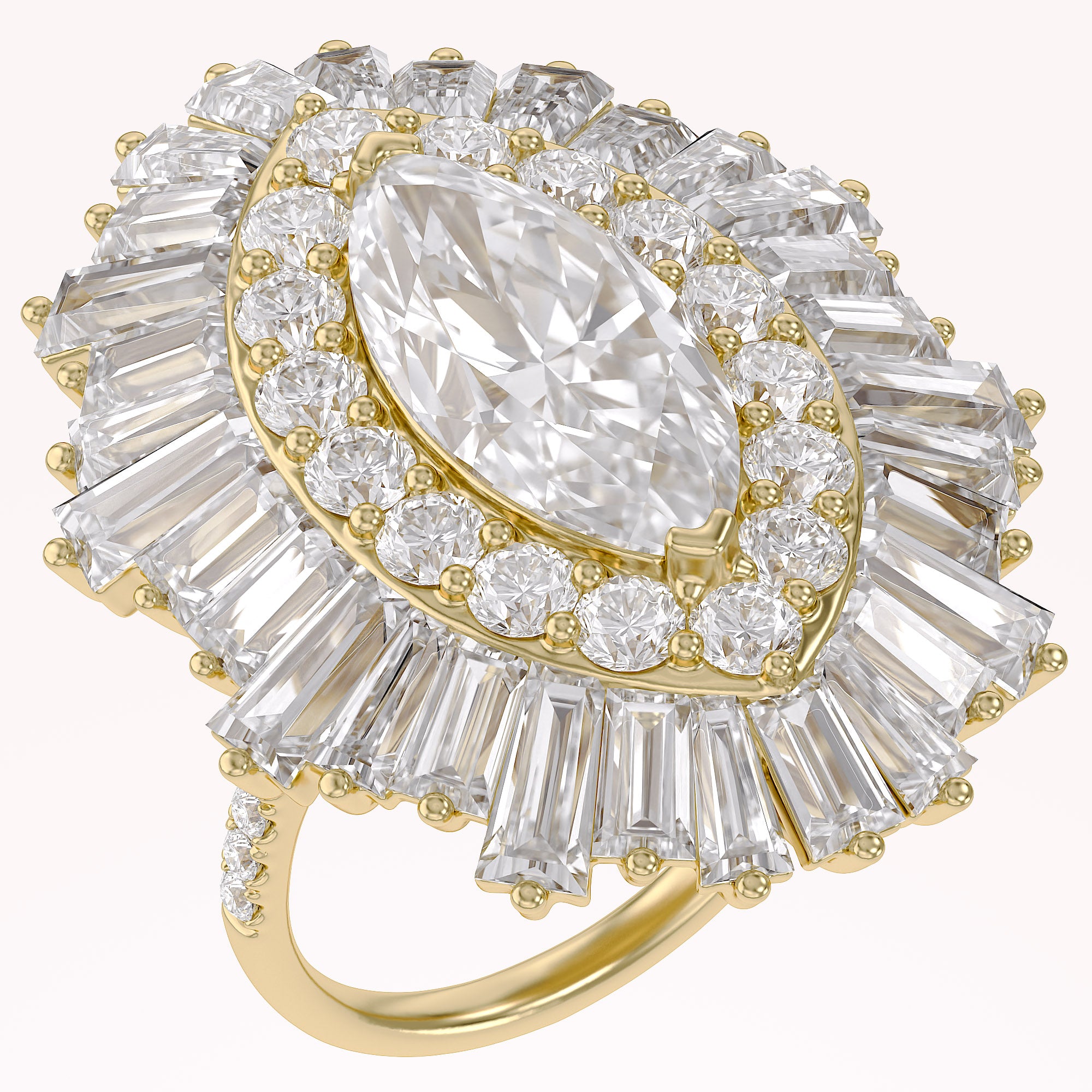 10.70 CTTW Lab Grown Diamond Double Halo Sunburst Engagement Ring