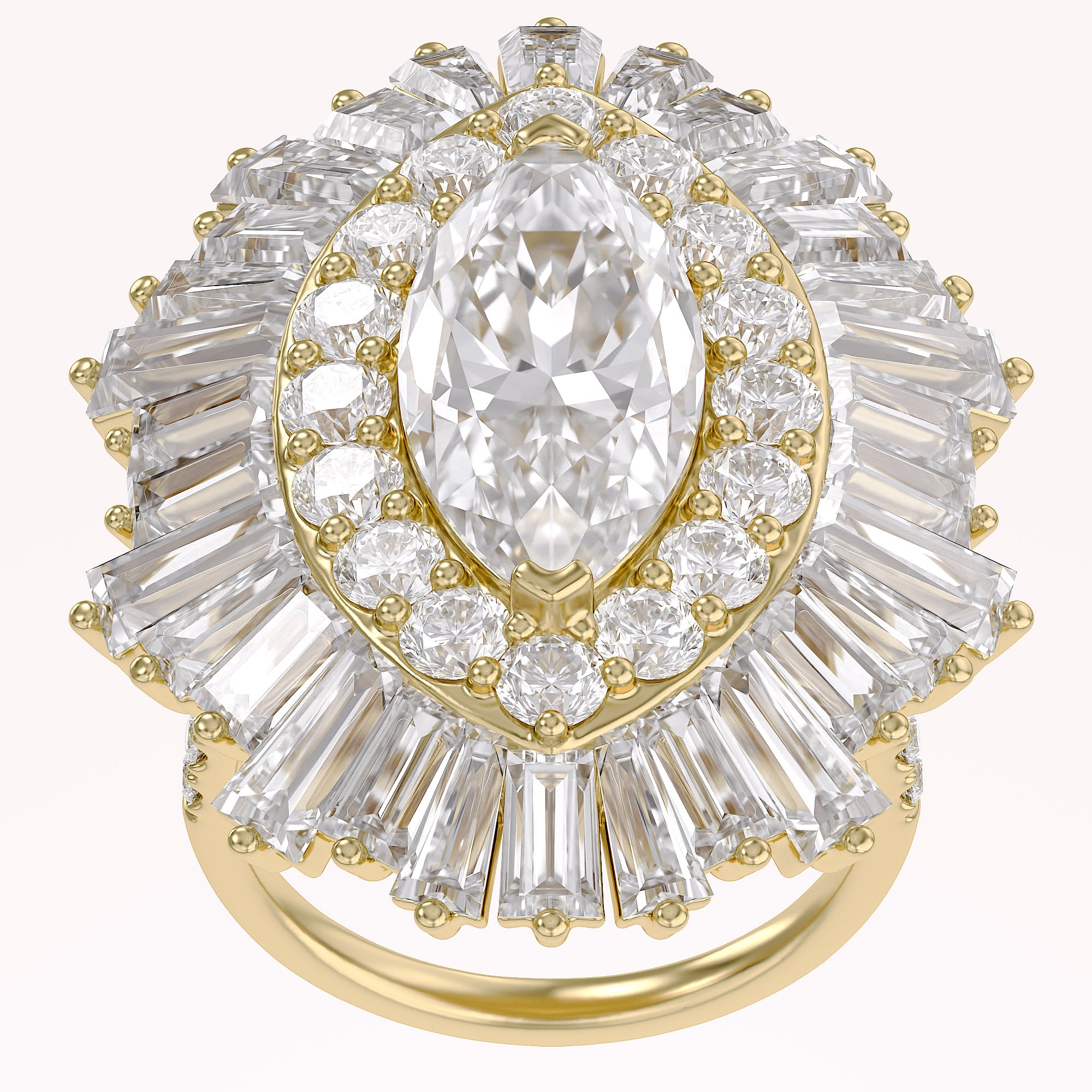 10.70 CTTW Lab Grown Diamond Double Halo Sunburst Engagement Ring