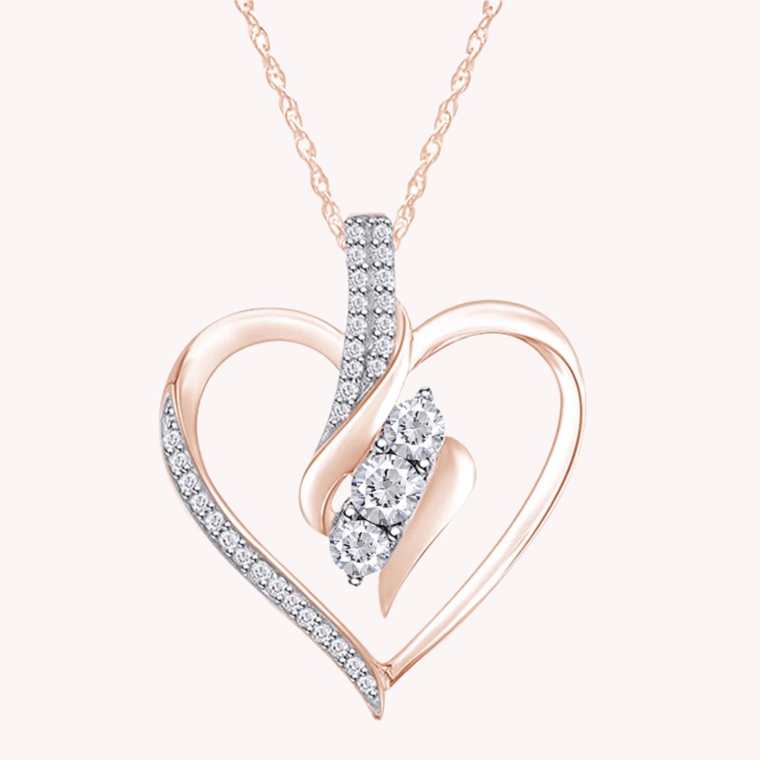 3 Stone Swirl Heart Lab Grown Diamond Pendant Necklace