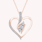 3 Stone Swirl Heart Lab Grown Diamond Pendant Necklace