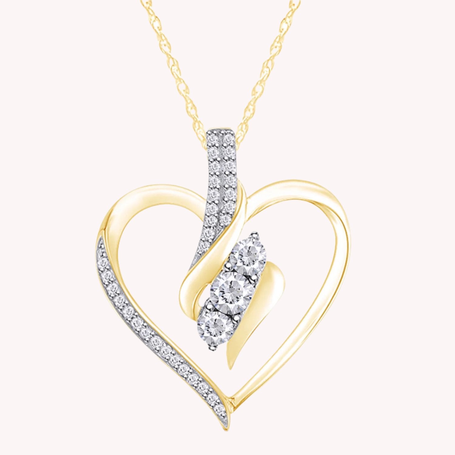 3 Stone Swirl Heart Lab Grown Diamond Pendant Necklace