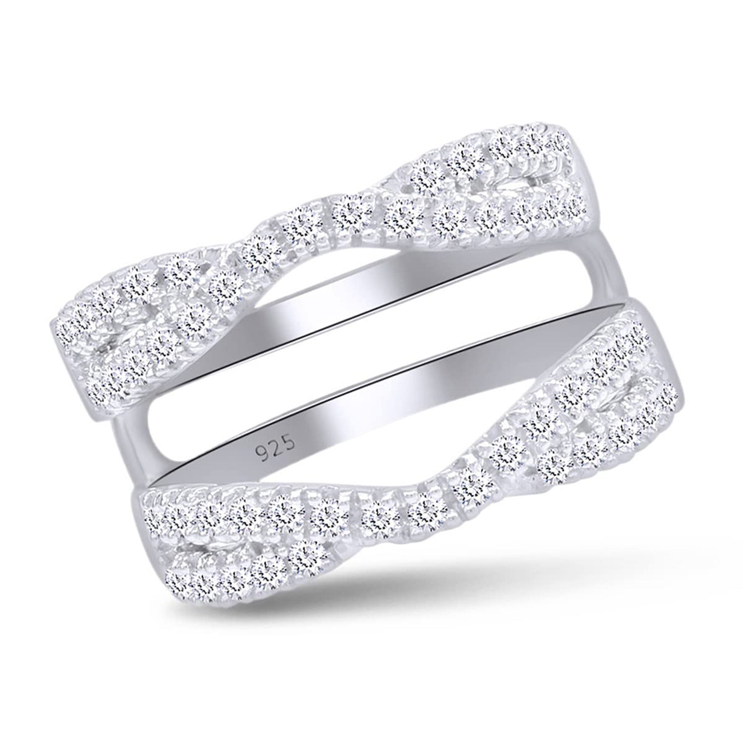 Round Cut White Cubic Zirconia Double Infinity Wedding Ring Guard Enhancer in 925 Sterling Silver