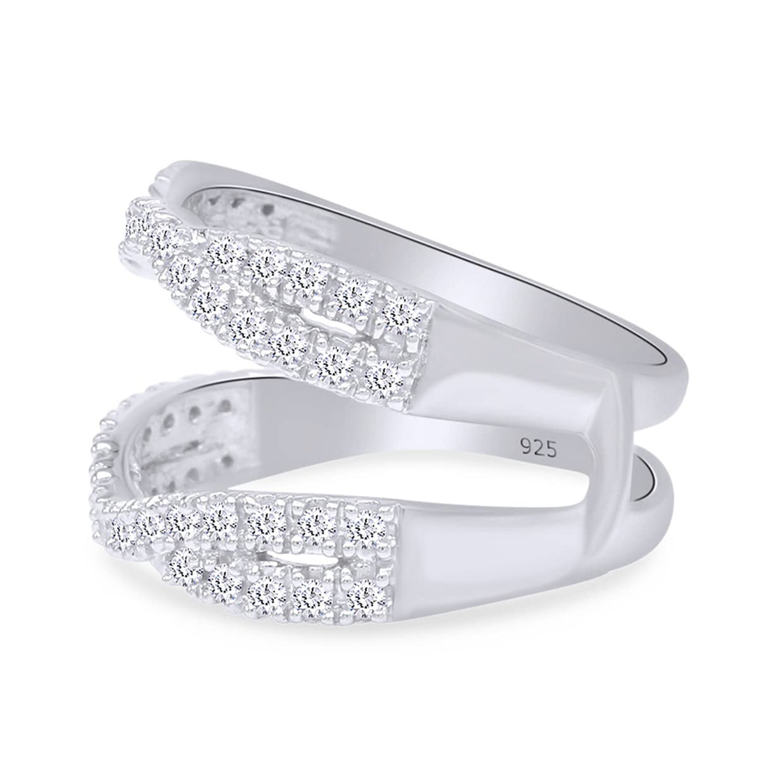 Round Cut White Cubic Zirconia Double Infinity Wedding Ring Guard Enhancer in 925 Sterling Silver