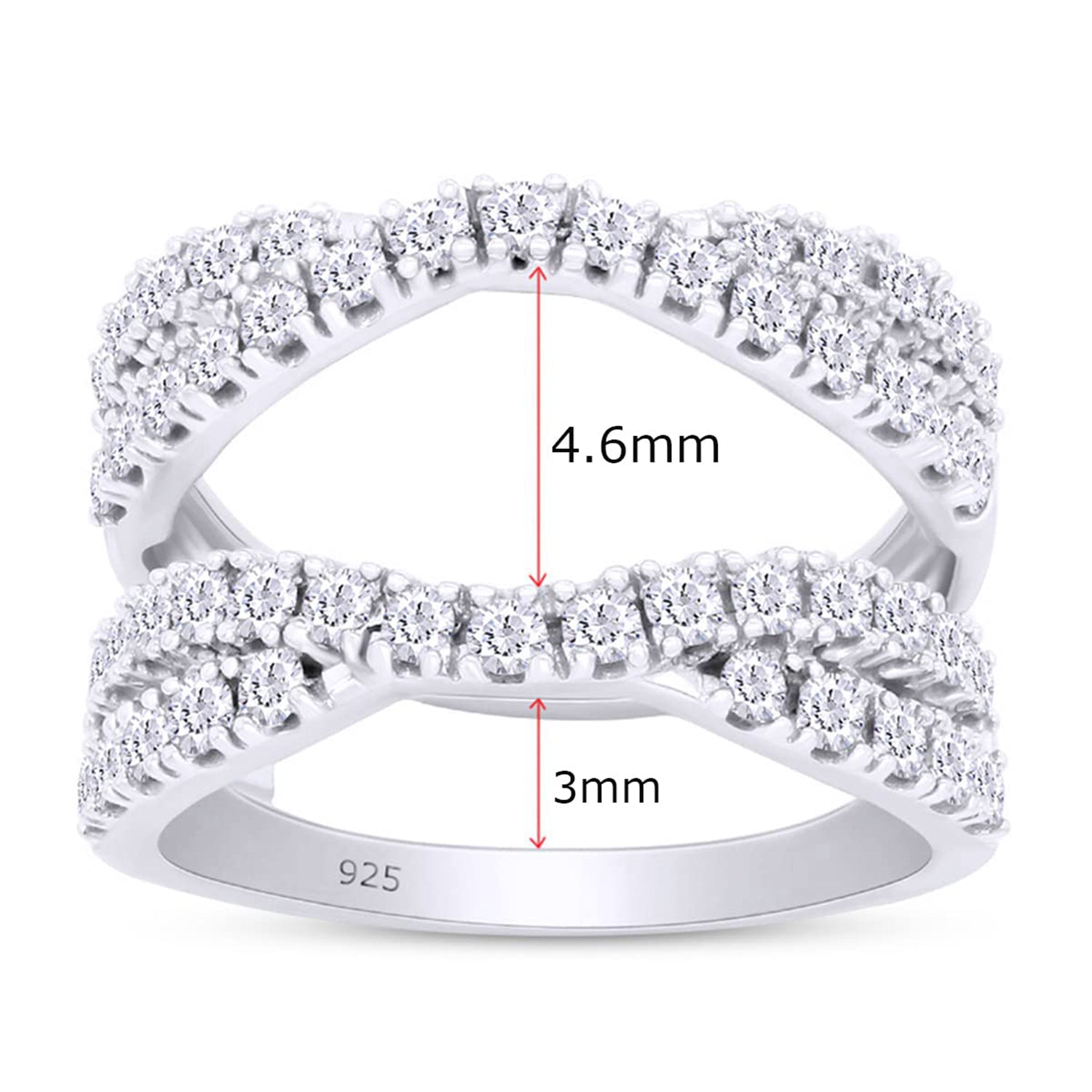Round Cut White Cubic Zirconia Double Infinity Wedding Ring Guard Enhancer in 925 Sterling Silver