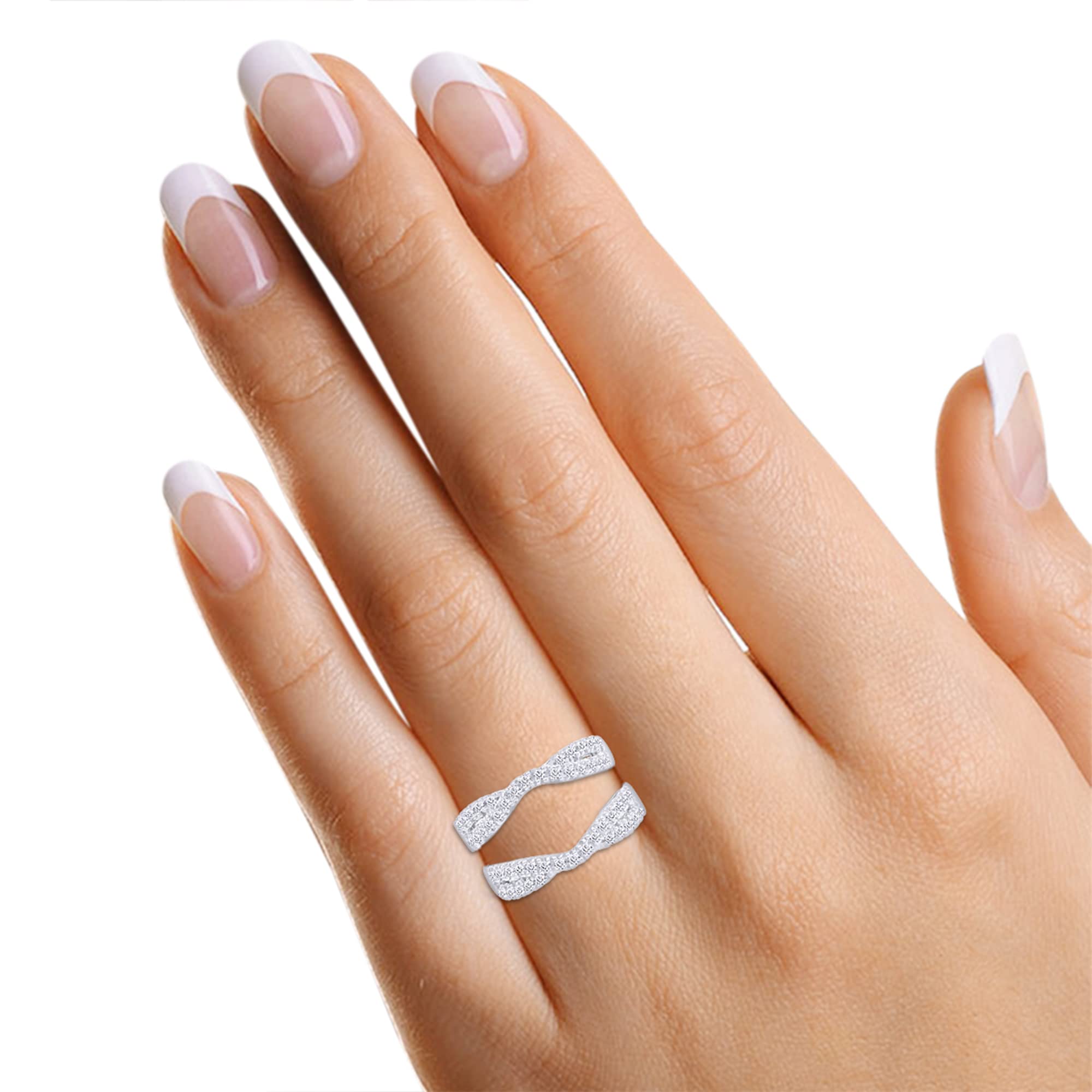 Round Cut White Cubic Zirconia Double Infinity Wedding Ring Guard Enhancer in 925 Sterling Silver