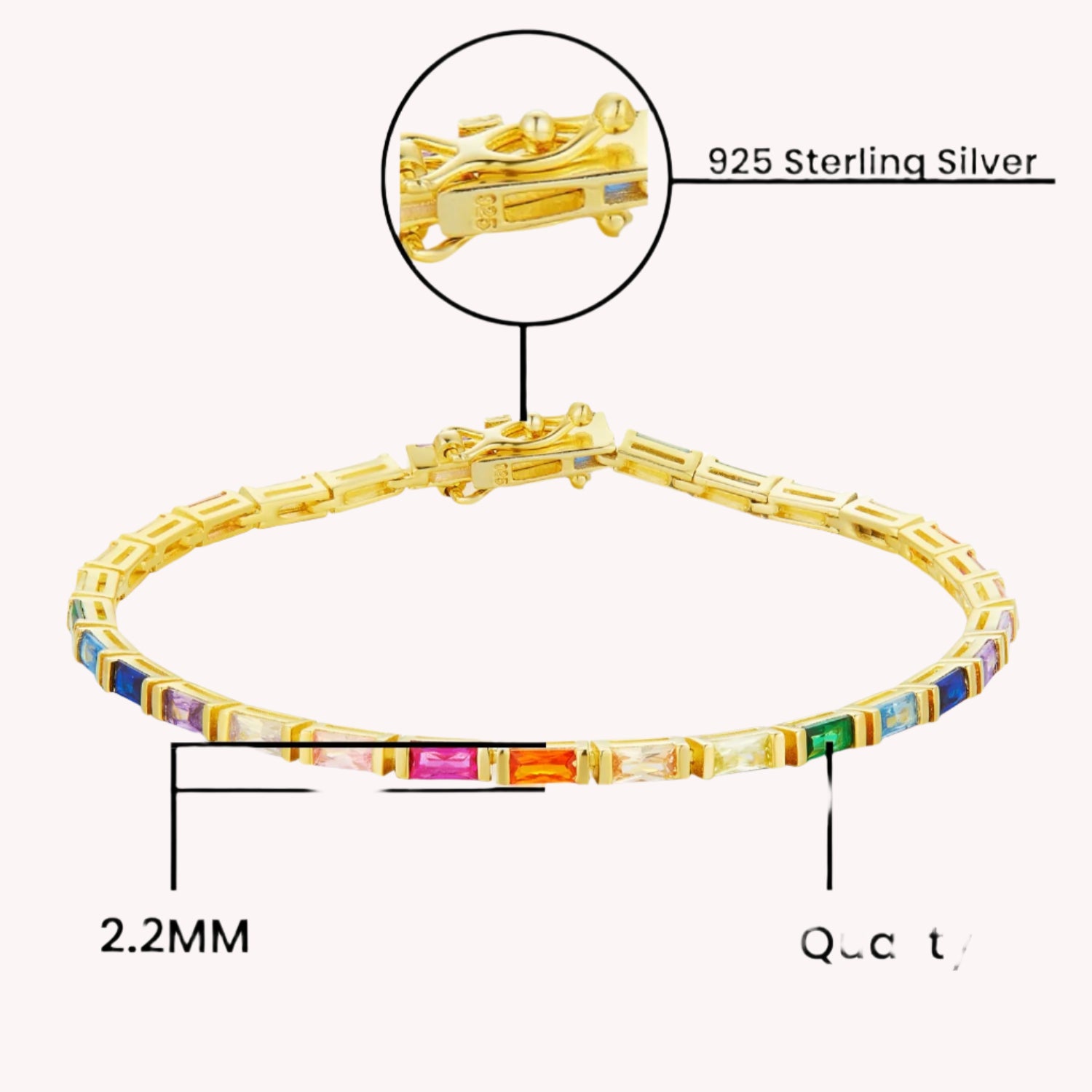 Multi Color Rainbow Cubic Zirconia Tennis Bracelet Sterling Silver