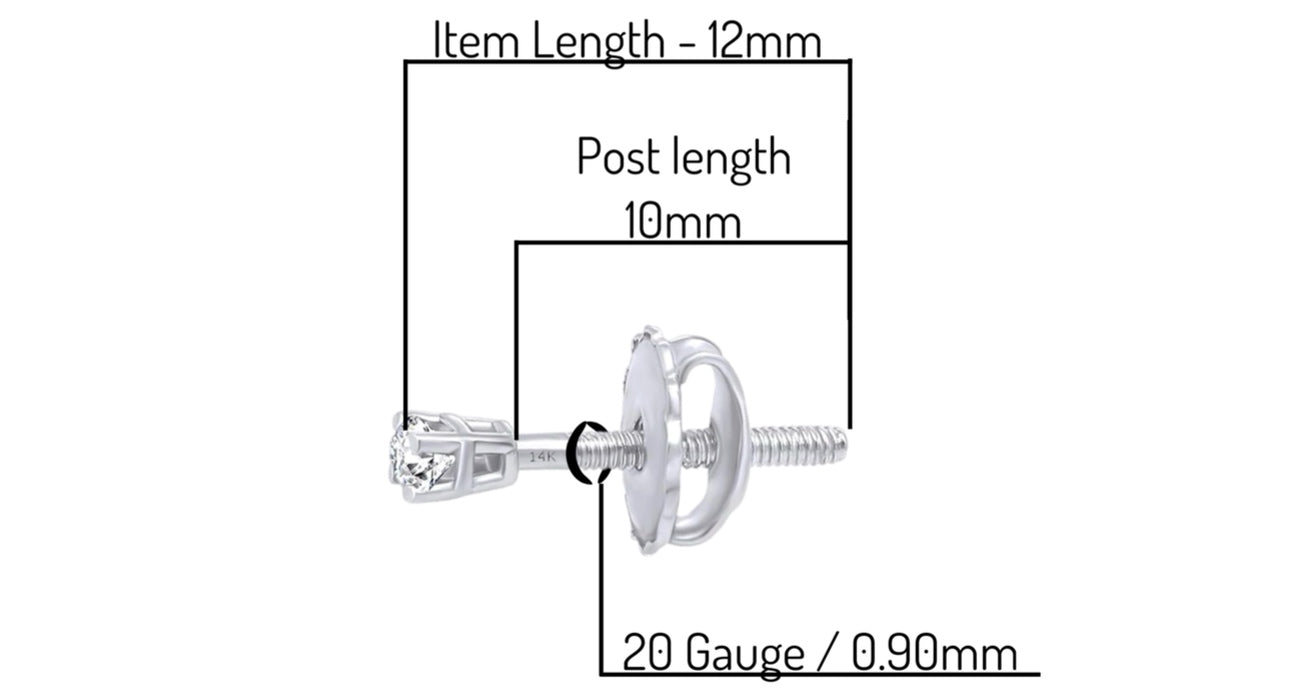 0.04 to 0.25 Carat Round Cut Natural Diamond Stud Screw Back Earrings in 14k Solid Gold Jewelry