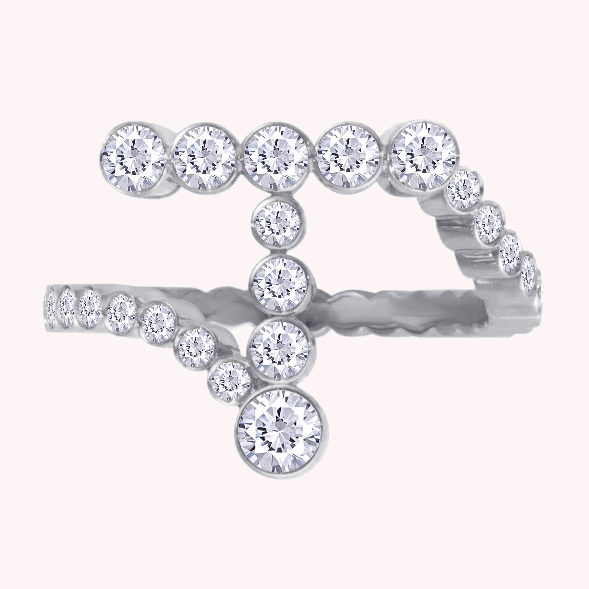 Bubble Round shape Lab Created Moissanite Initial Letter Ring