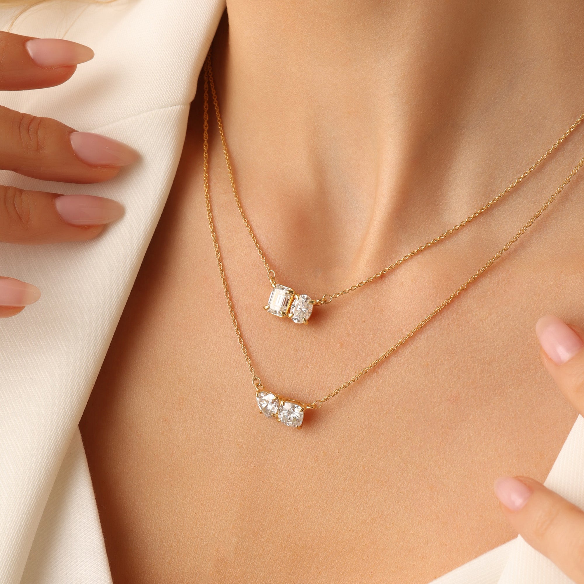Pear & Emerald Shape Lab Grown Diamond Toi Et Moi Pendant Necklace