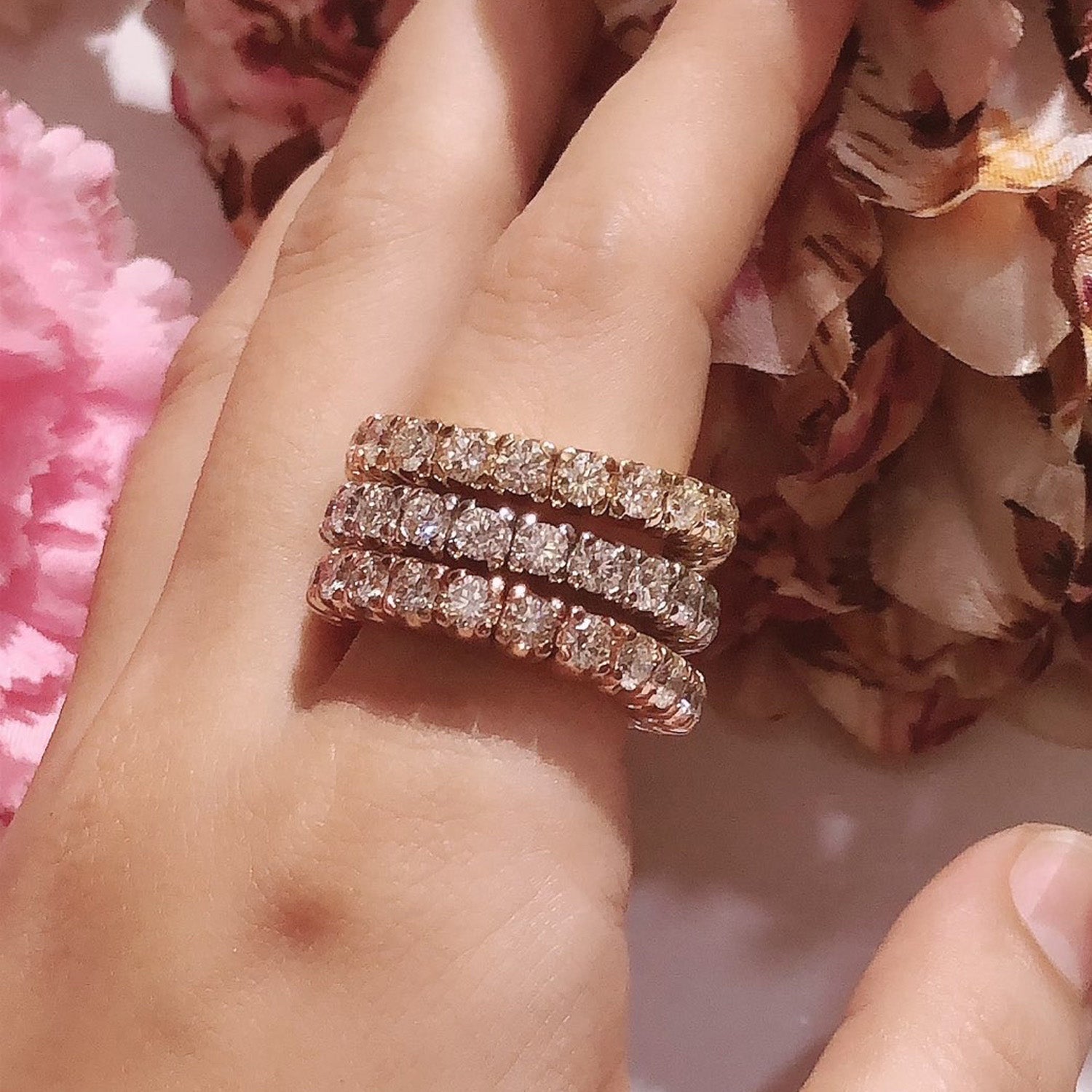 Round Shape Lab Created Moissanite Stretchable Eternity Engagement Ring for Women