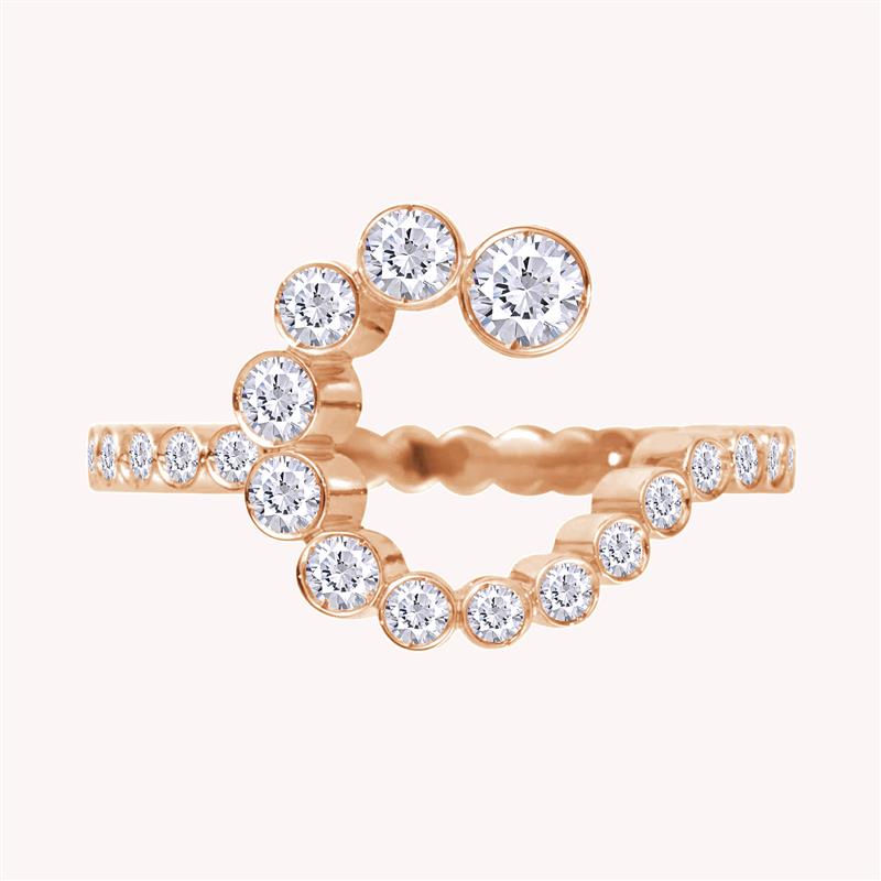 Bubble Round shape White Cubic Zirconia Initial Letter Ring