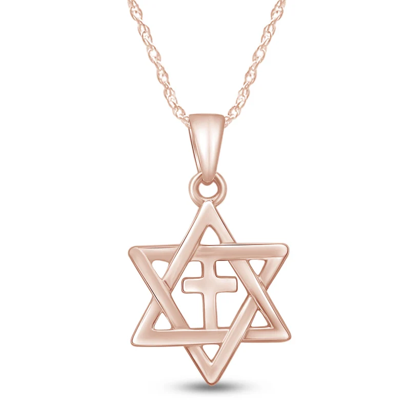 Jewish Star of David with Cross Pendant Necklace Sterling Silver