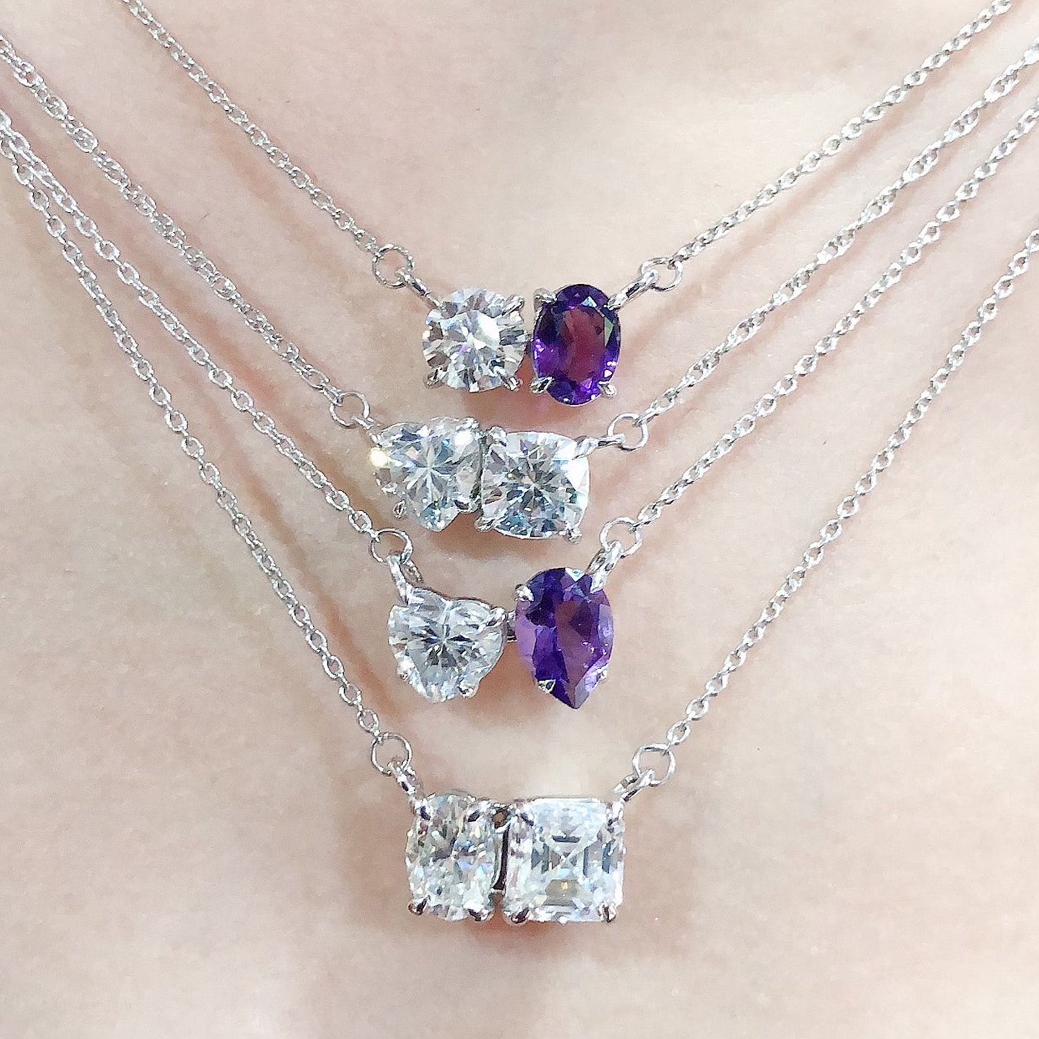 Pear & Emerald Shape Lab Grown Diamond Toi Et Moi Pendant Necklace