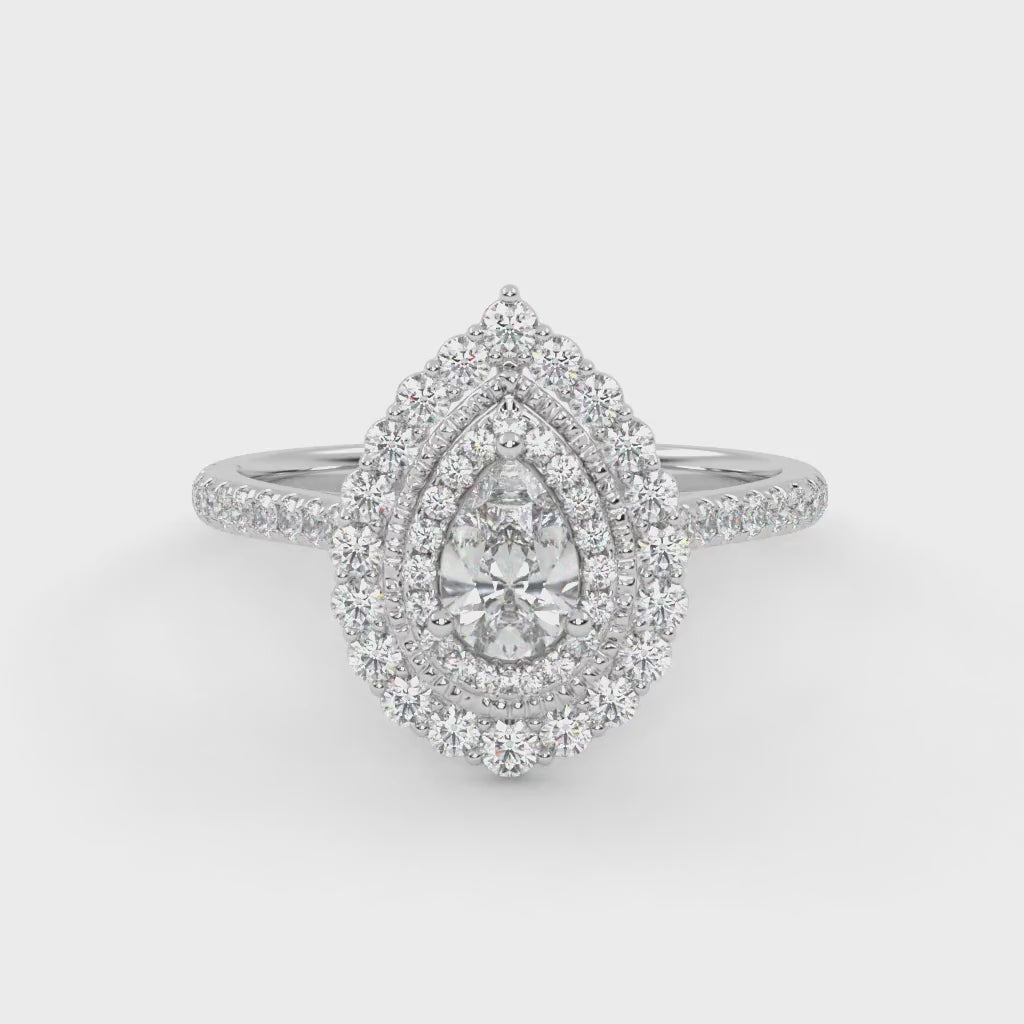 IGI Certified Double Halo Teardrop Engagement Ring
