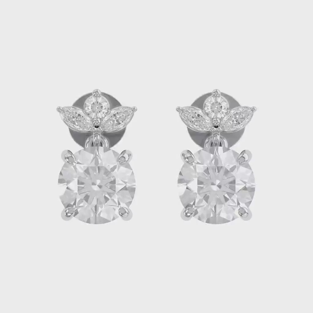 Flower Drop Stud Earrings Lab Grown Diamond