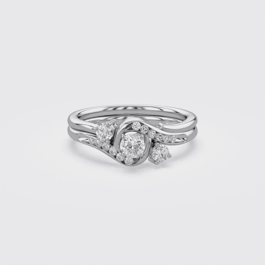 3 Stone Bypass Bridal Set Lab Grown Diamond Ring