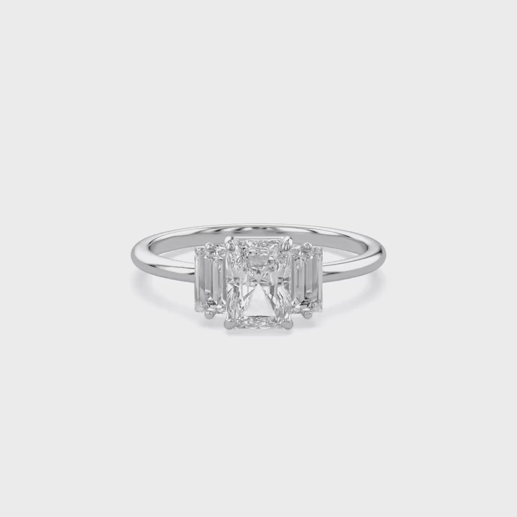 Three Stone Engagement Ring Radiant and Baguette Lab Grown Diamond