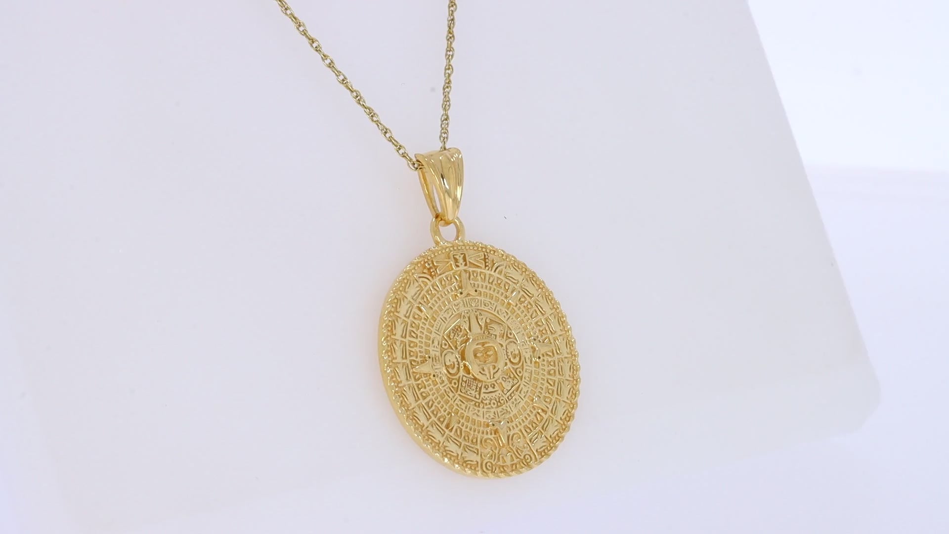 Aztec Mayan Sun Calendar Charm Pendant Necklace 925 Sterling Silver