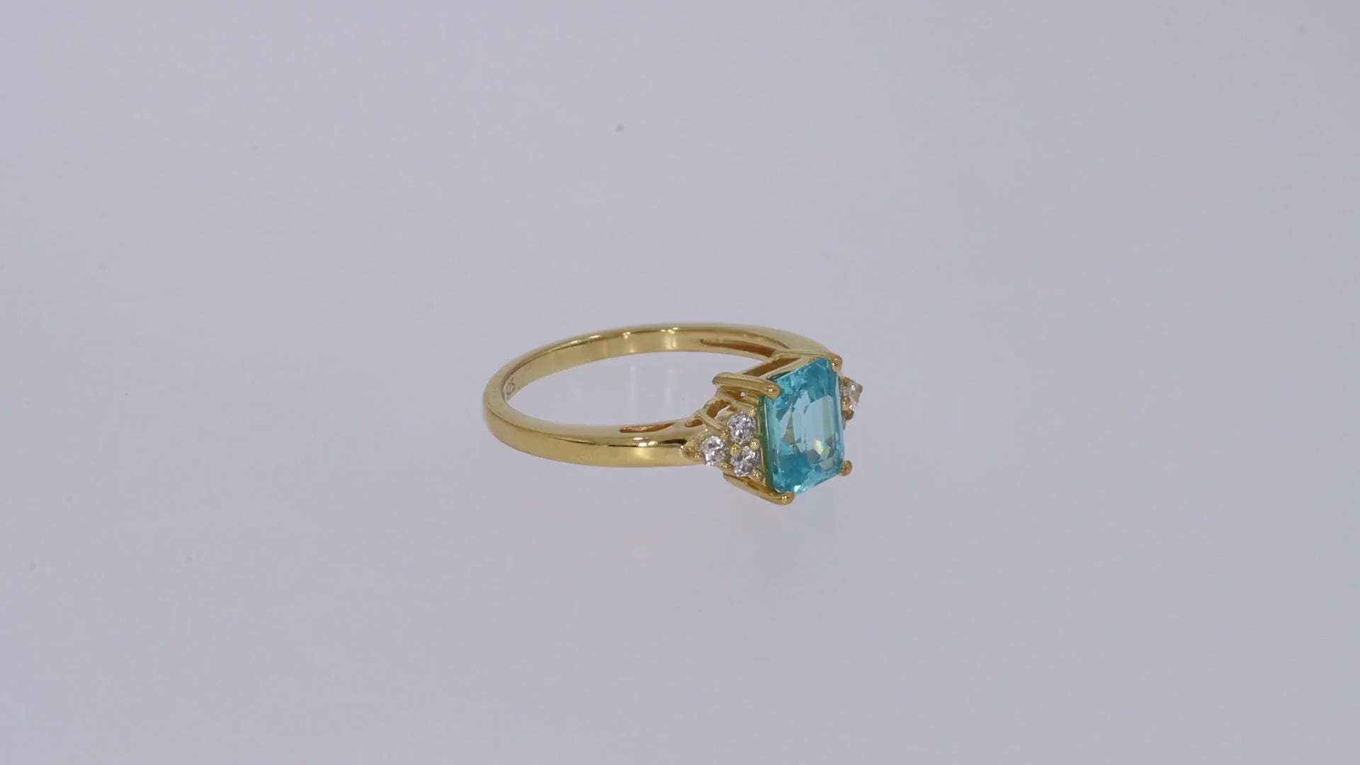 Simulated Blue Aquamarine with White Topaz Engagement Ring in 14K Gold Plated 925 Sterling Silver Jewelry