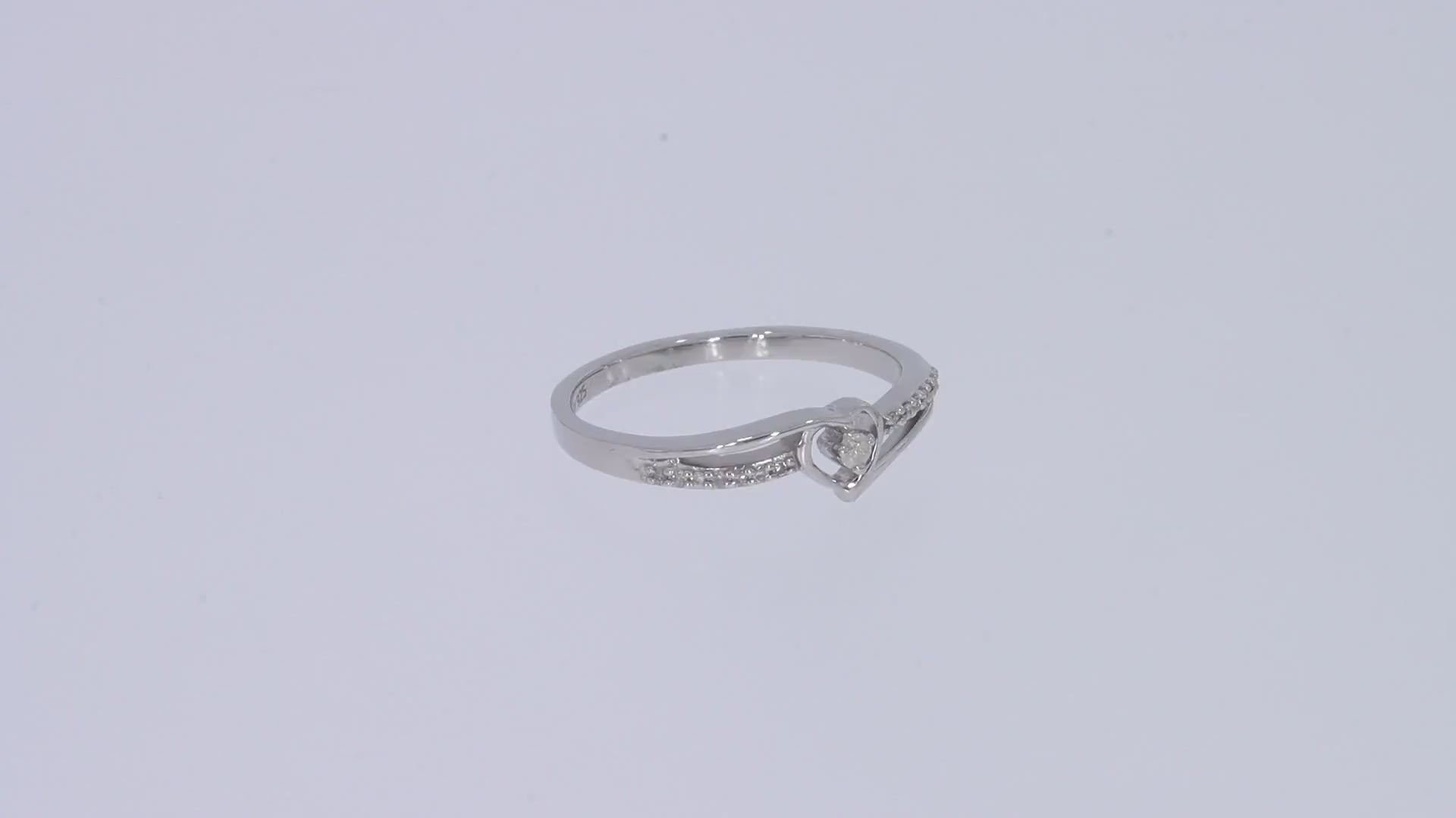 1/10 Carat Round Cut White Natural Diamond Split Shank Heart Promise Ring In 925 Sterling Silver