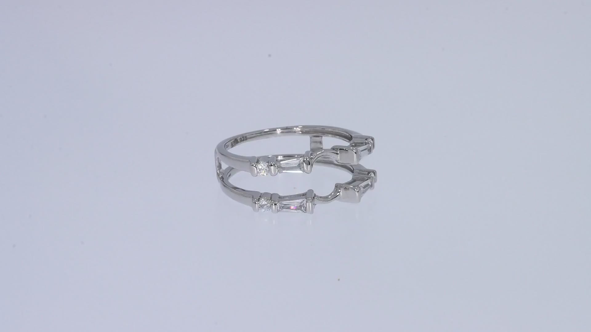 3/4 Carat Tapered & Round White Cubic Zirconia Enhancer Guard Ring In 14k Gold Over Sterling Silver (0.75 Cttw) Gift For Her
