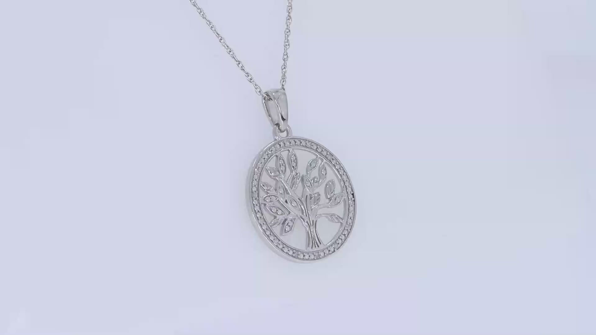 Natural Diamond Two Tone Tree of Life Pendant Necklace Sterling Silver