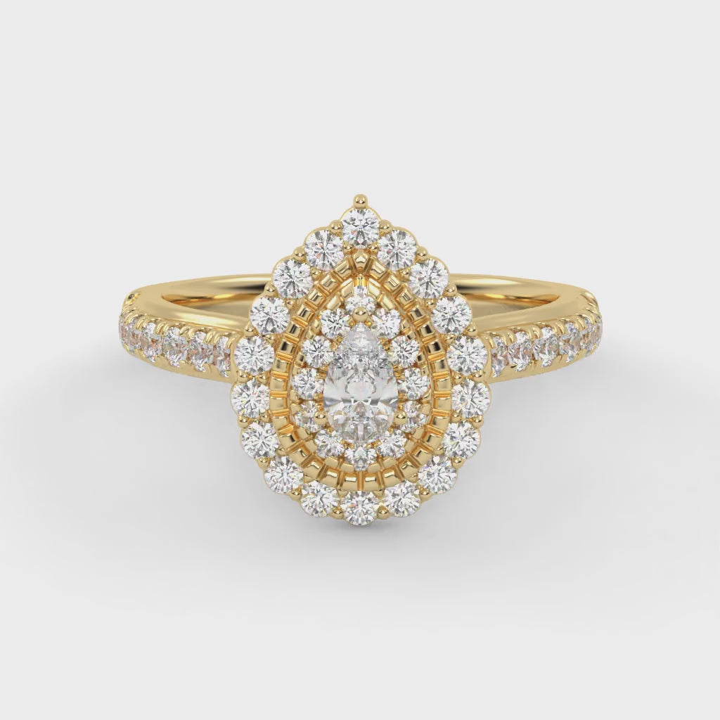 Pear & Round 0.90 Carat Double Halo Ring – IGI Certified