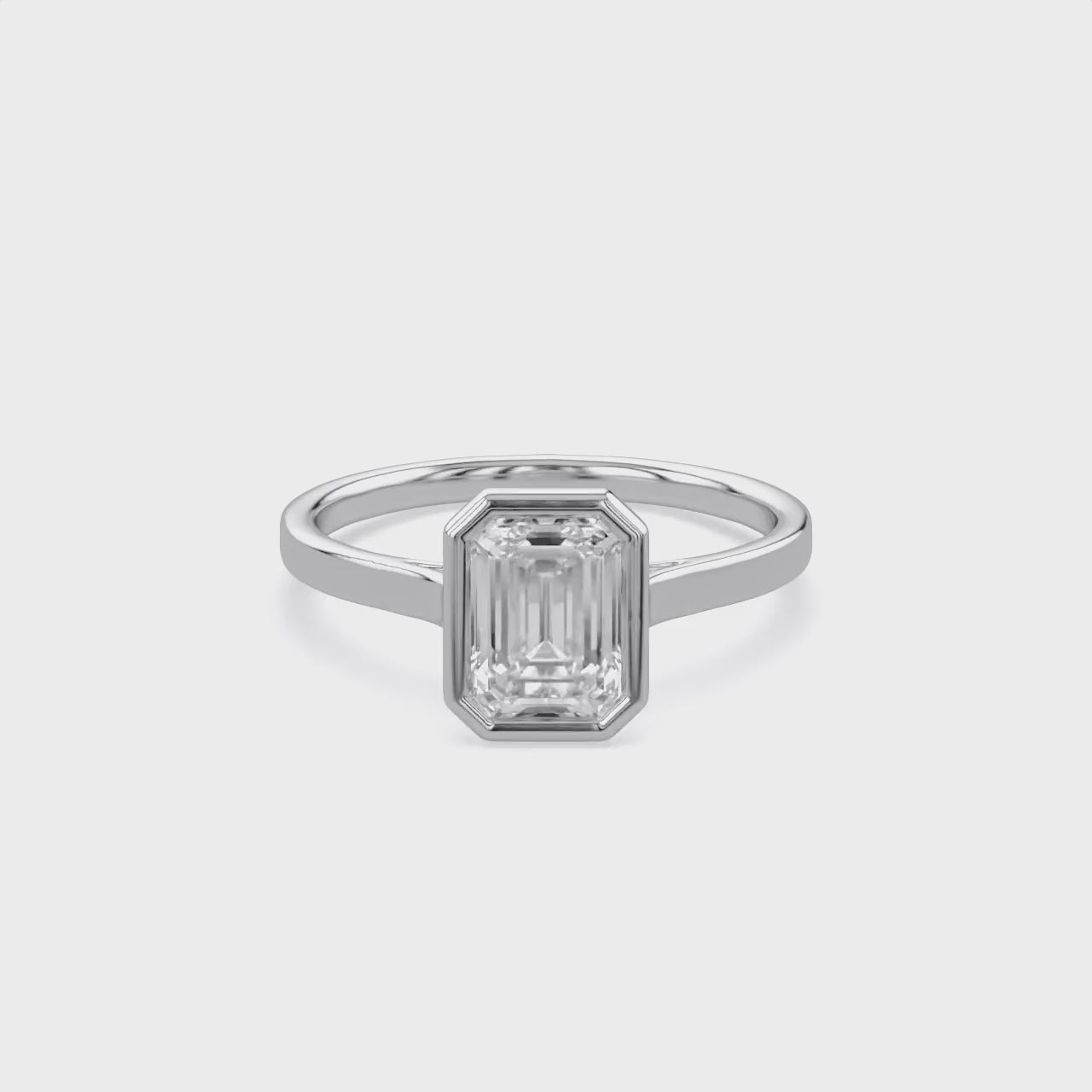 Max Emerald Cut Bezel Set Lab Grown Diamond Engagement Ring