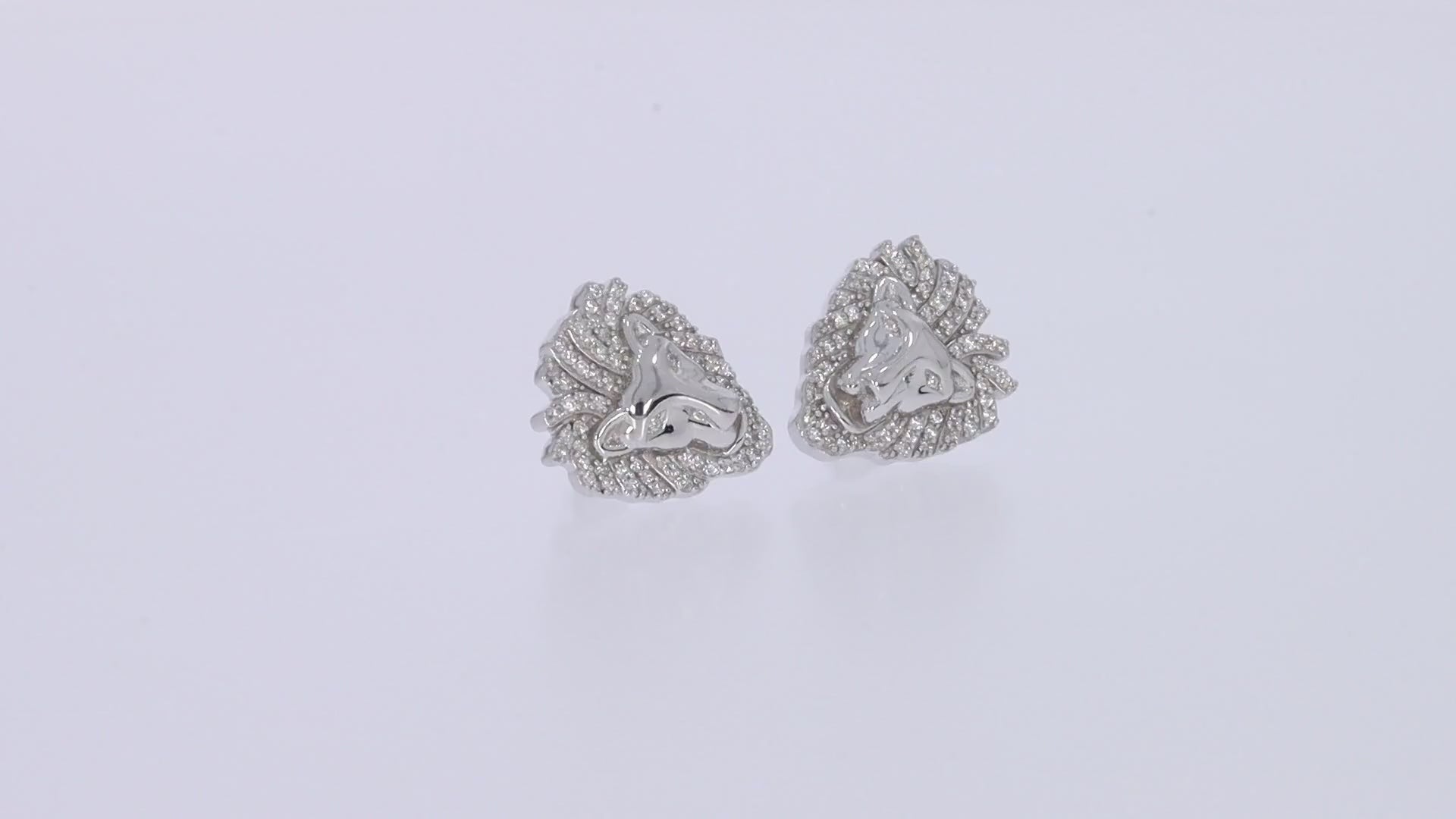 Lion Head Stud Earrings for Men Lab Created Moissanite Diamond