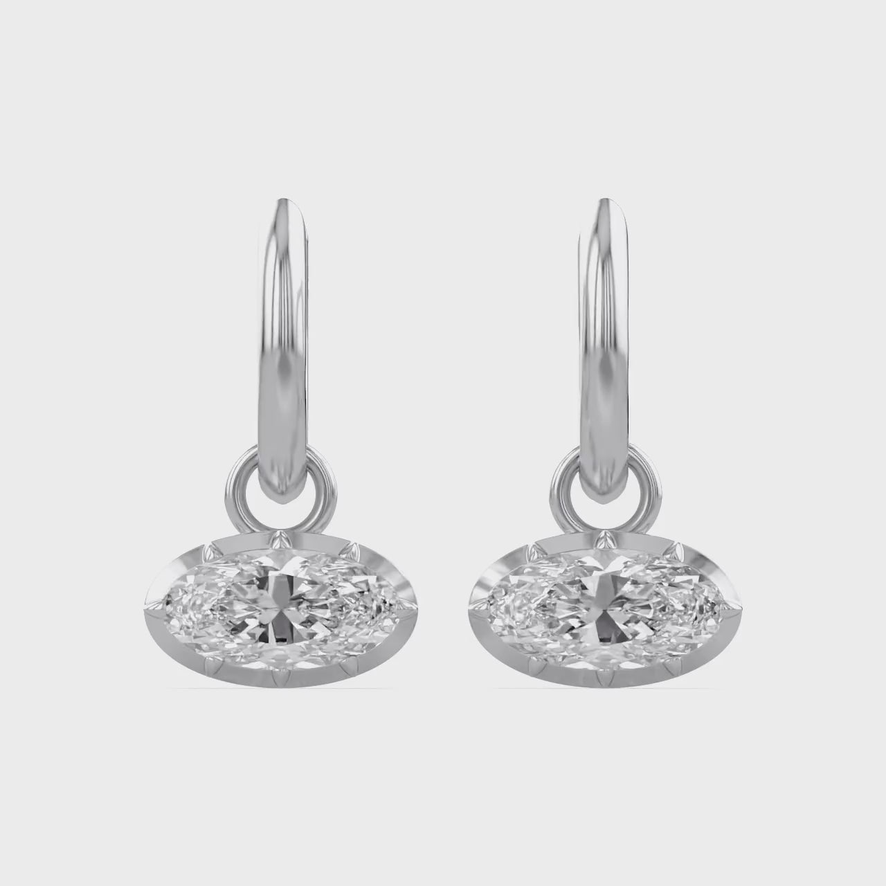 2.10 CT Elongated Oval Cut Lab Grown Diamond Huggie Hoop Drop 14k Gold Earrings