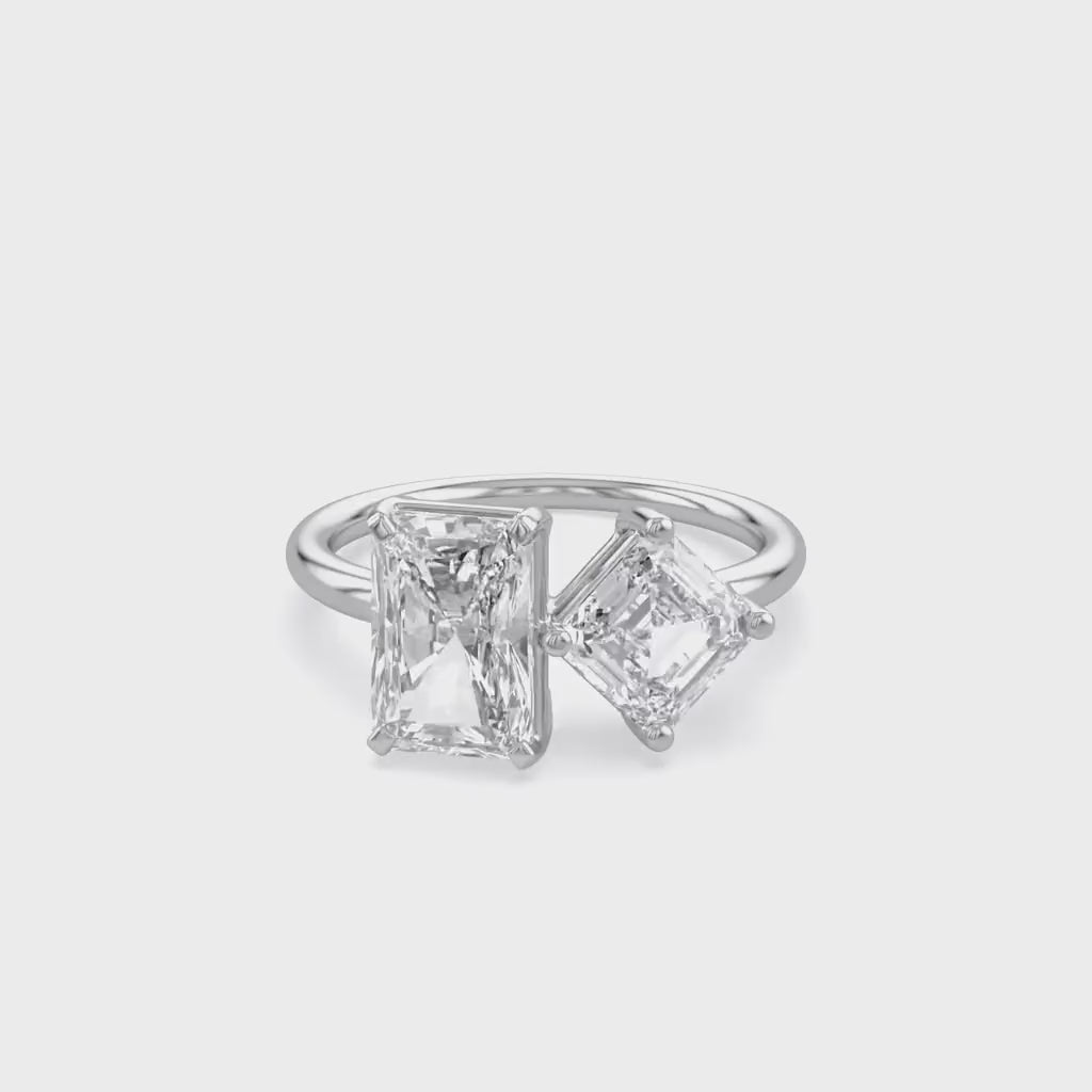 Toi Et Moi Ring Radiant & Emerald Square Lab Grown Diamond