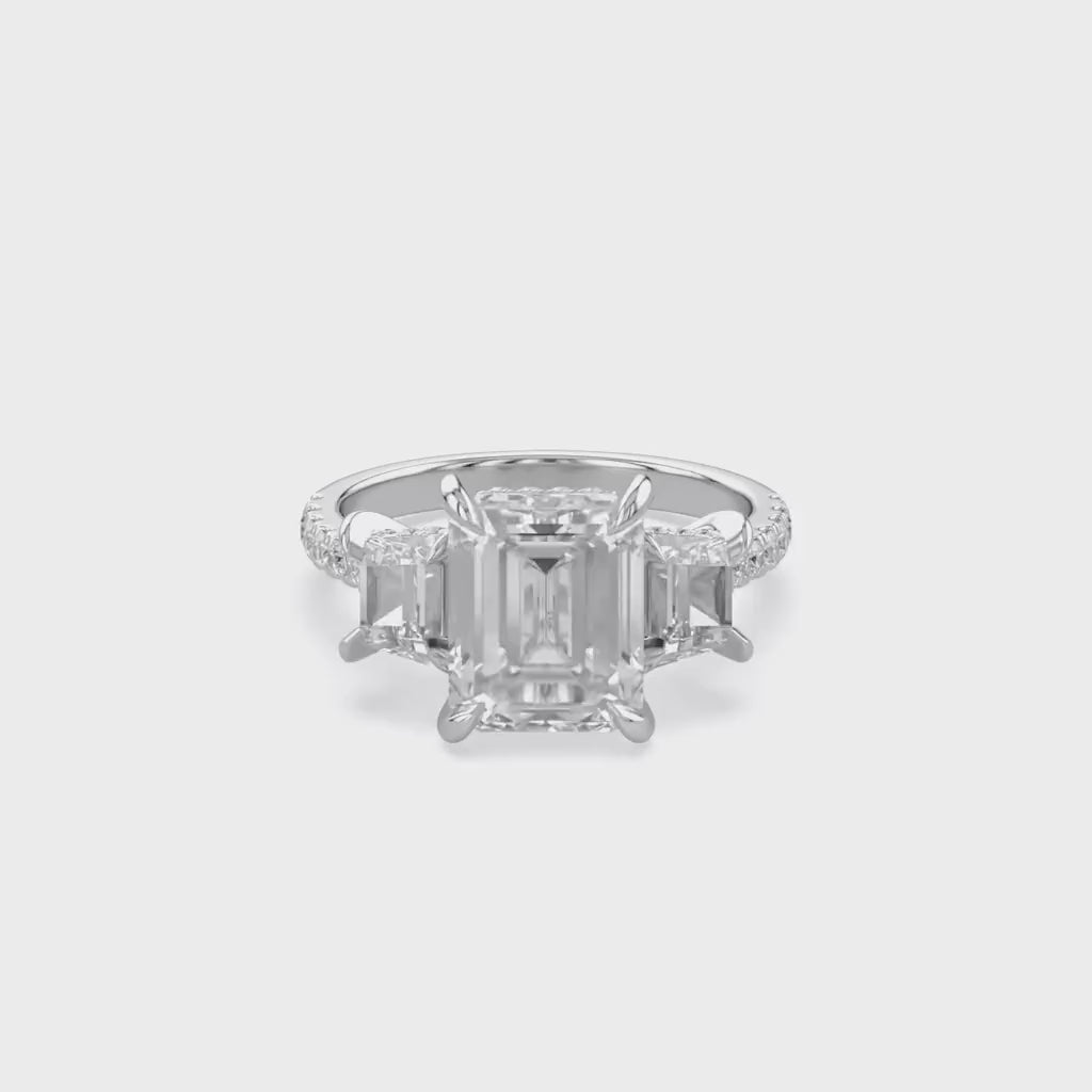 3 Stone Hidden Halo Lab Grown Diamond Engagement Ring