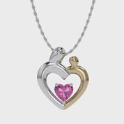 Two Tone Mom And Child Heart Pendant Necklace Sterling Silver