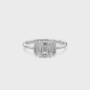 Three Stone Engagement Ring Emerald and Baguette Lab Grown Diamond