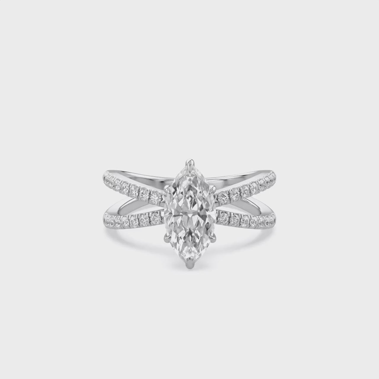 Marquise Cut Criss Cross Lab Grown Diamond Engagement Ring