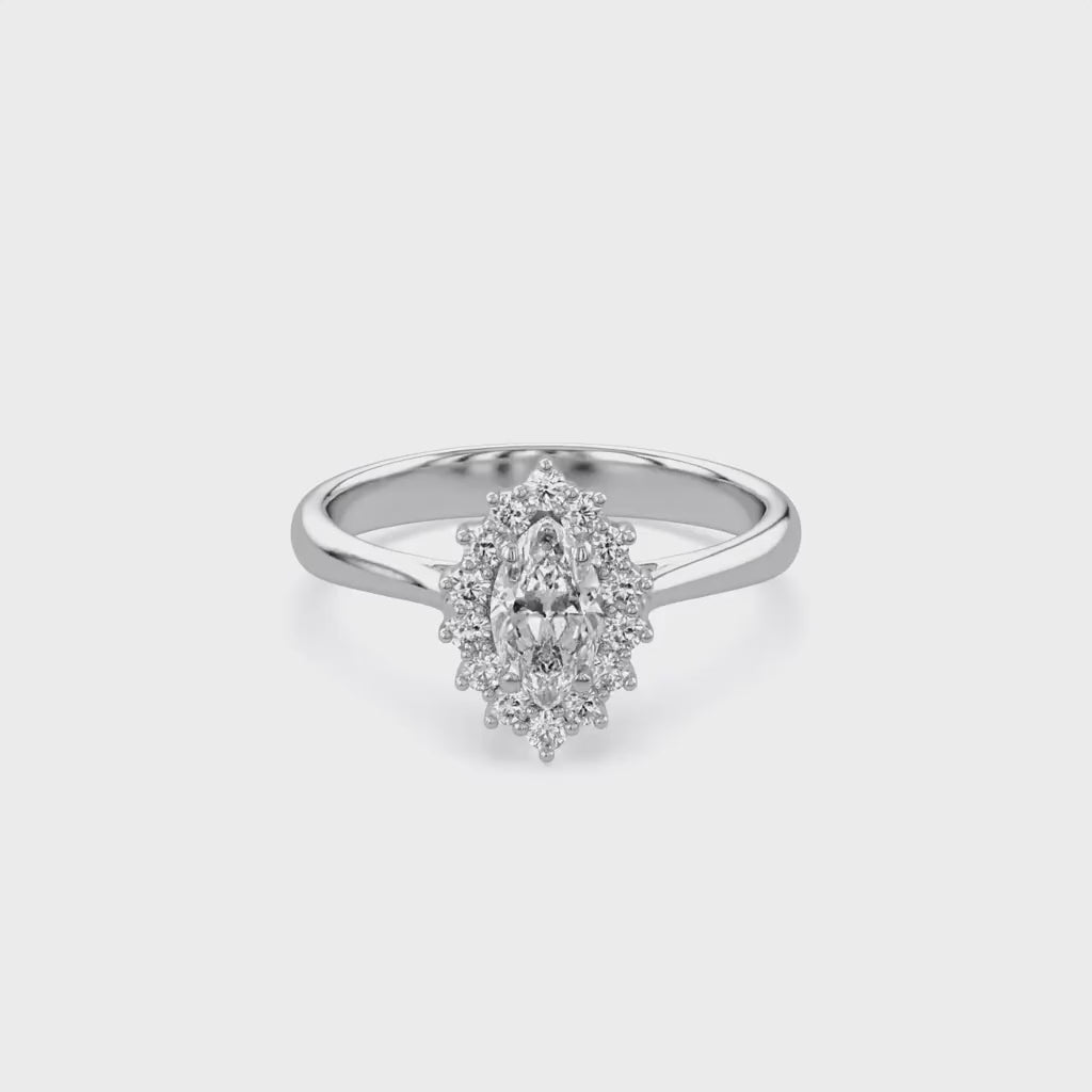 Halo Cluster Engagement Ring Marquise and Round Lab Grown Diamond