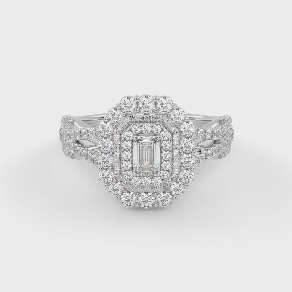 IGI Certified 0.95 Carat Emerald & Round Lab Diamond Ring