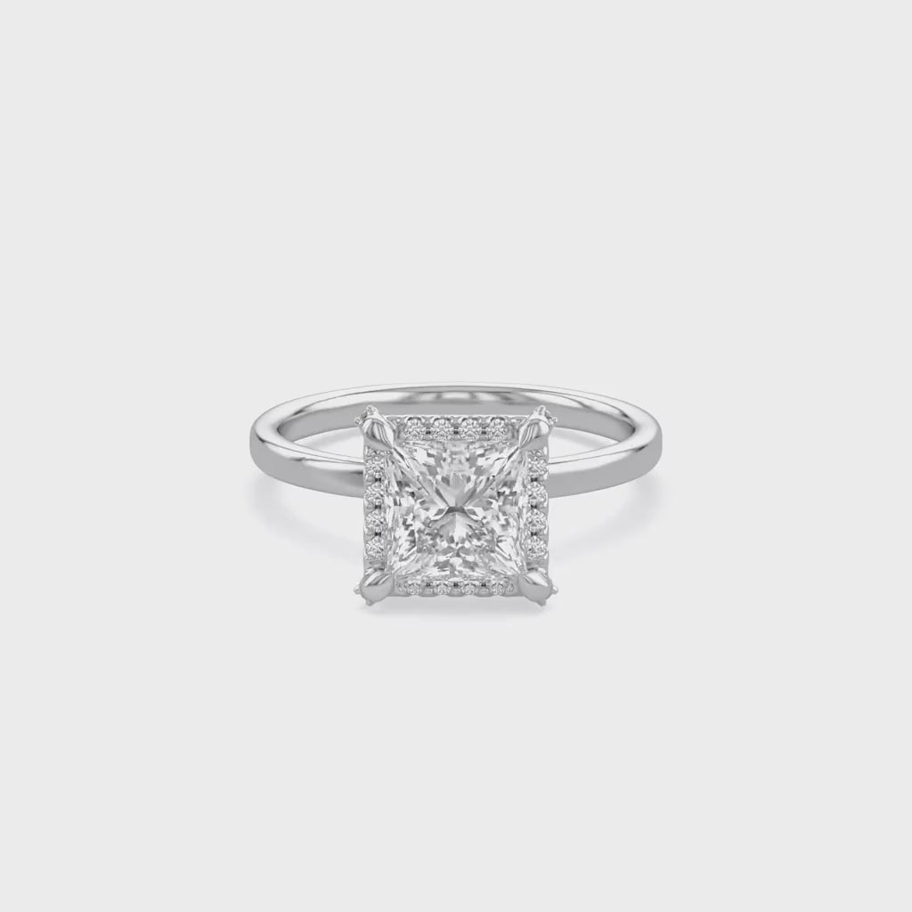 Halo Solitaire Engagement Ring Princess & Round Lab Grown Diamond