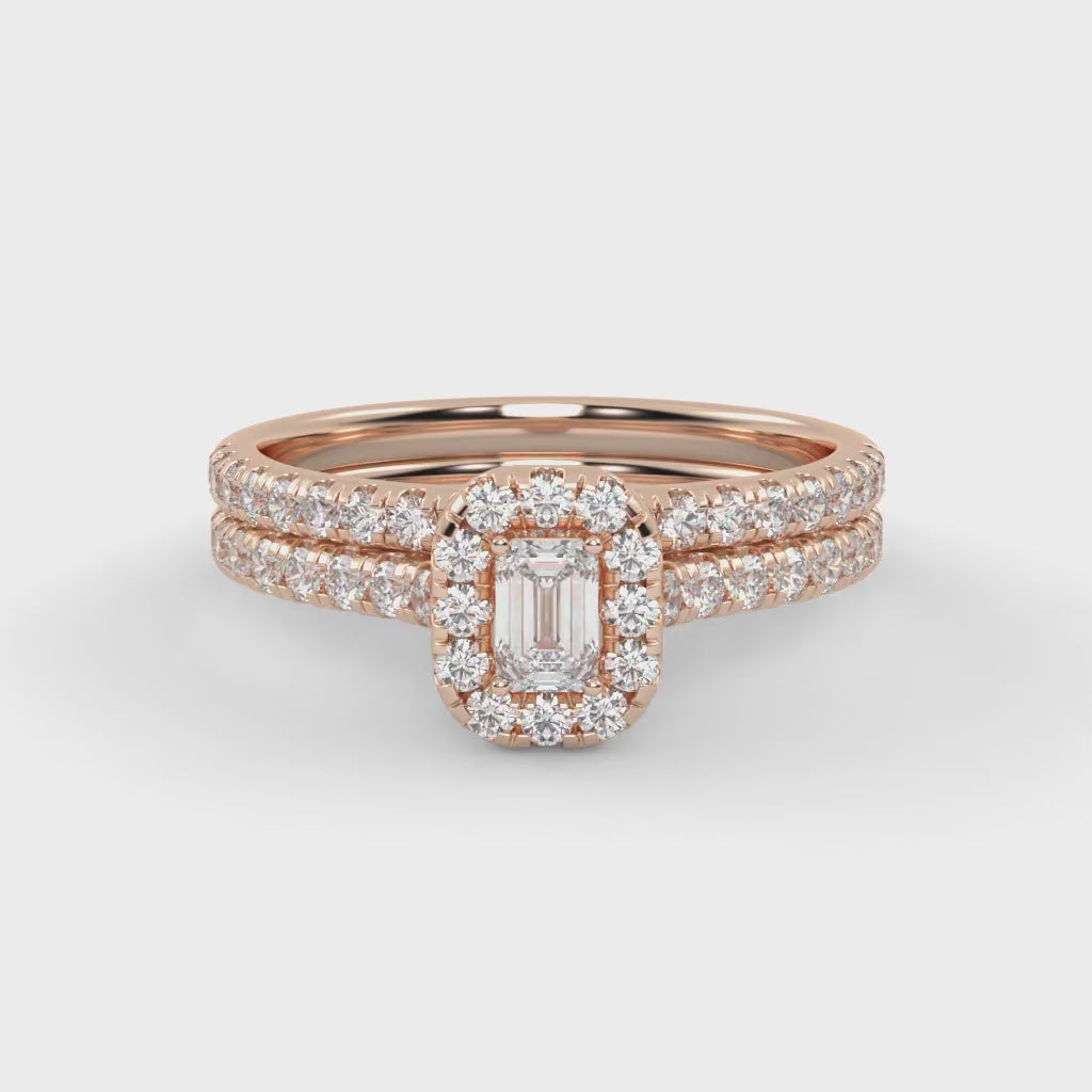 IGI Certified Lab Diamond Half Eternity Halo Bridal Set Ring