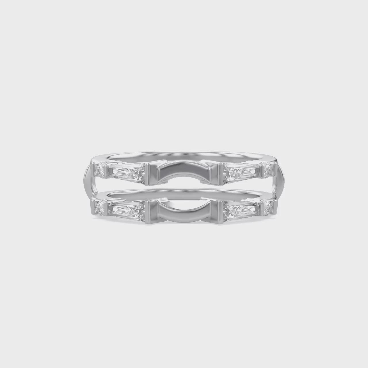 3/4 Carat Tapered & Round White Cubic Zirconia Enhancer Guard Ring Gift For Her