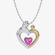 Two Tone Mom And Child Heart Pendant Necklace Sterling Silver