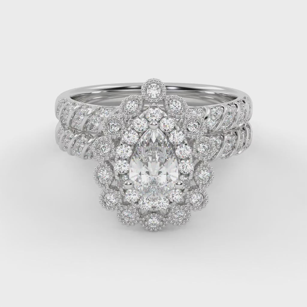 IGI Certified Teardrop Bridal Set Ring