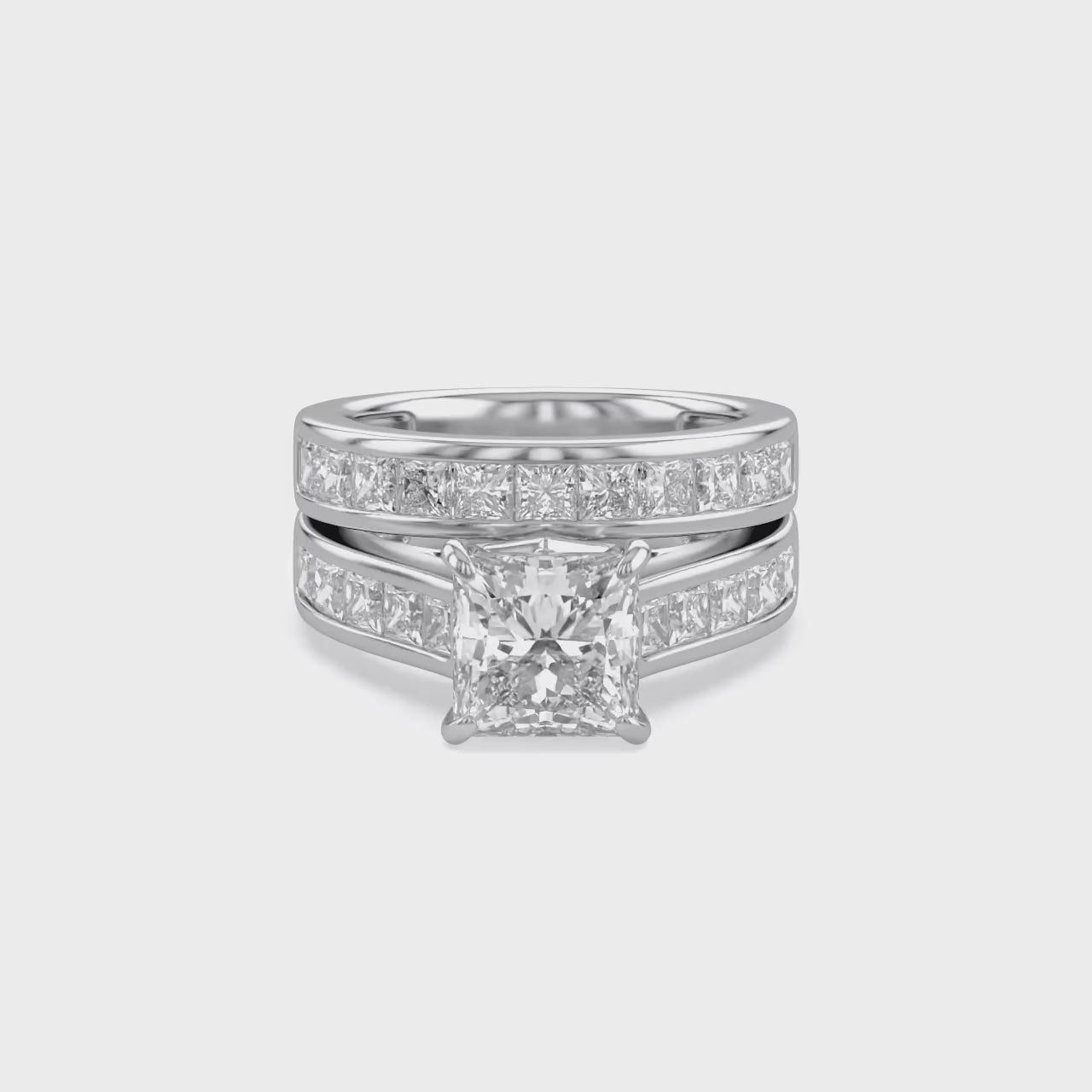 Modern Lab Grown Diamond Ring with 7mm Princess Cut Center Stone