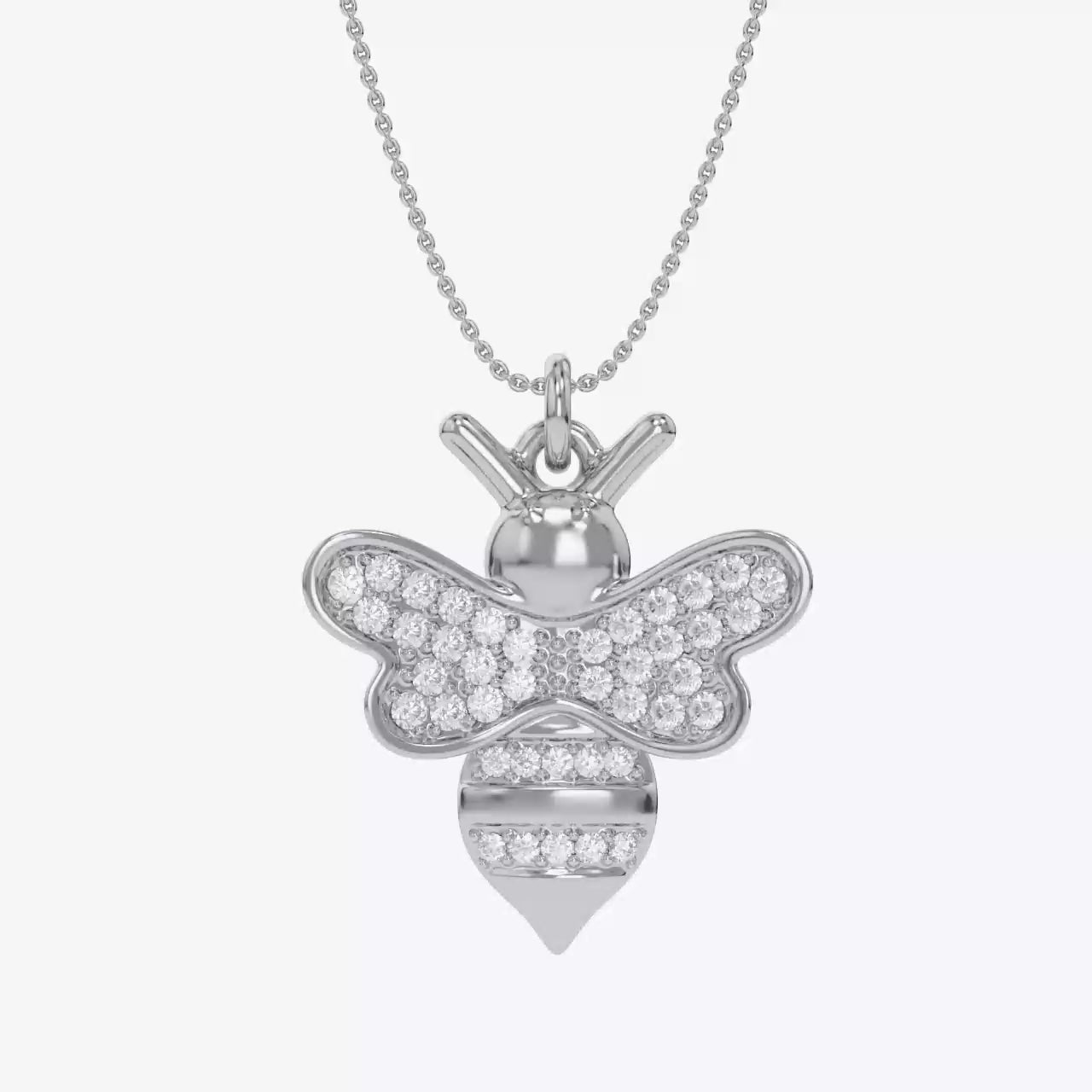 Bee Bumblebee White Cubic Zirconia Pendant Necklace